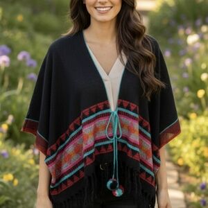 Noonday Collection Black and Red Poncho